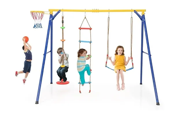 4-in-1 Swing Set With Basketball Hoop - Climbing Ladder & Swings