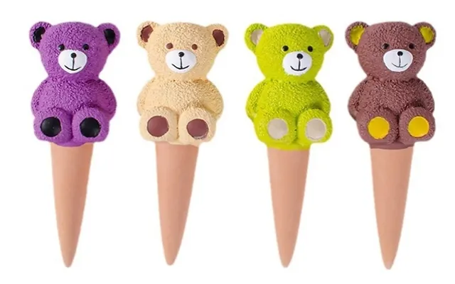 4-piece Set Of Cute Ceramic Teddy Bear Plant Watering Spikes
