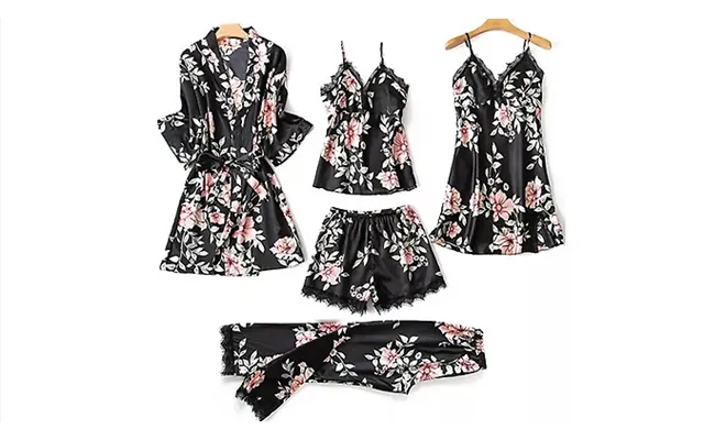 5-piece Floral Satin-look Pyjama Set - 3 Colours & 5 Sizes product image