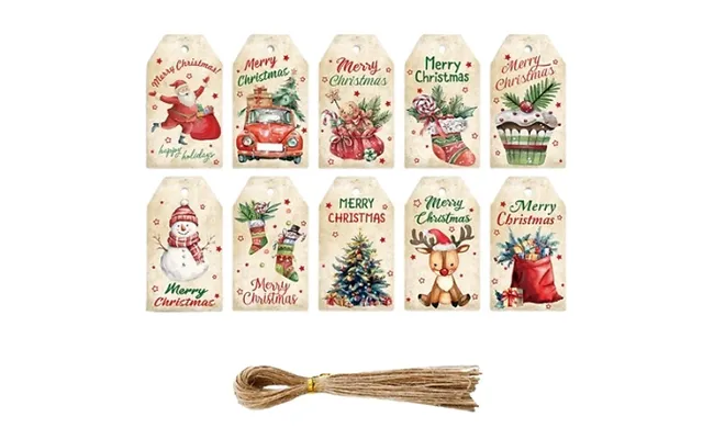 50-pack Of Christmas Gift Tags With Rope Ties - 3 Tag Styles, 2 Rope Tie Colours