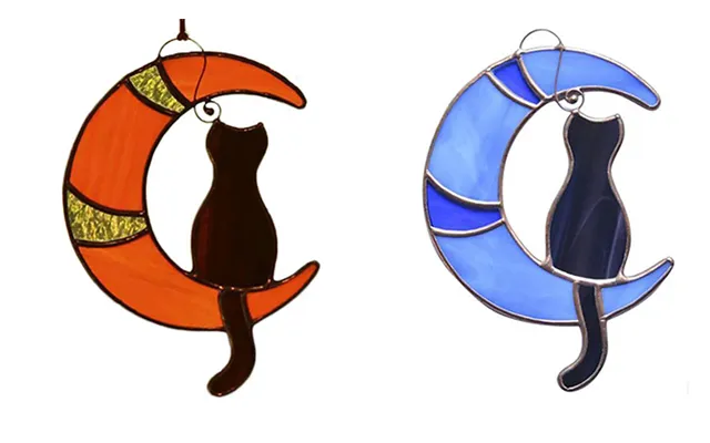 Cat On The Moon Stained-glass Hanging Window Decoration - 2 Colours