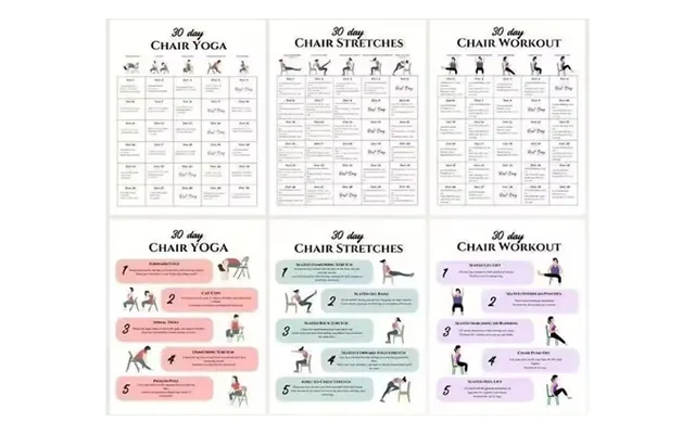Complete Chair Fitness Poster Set 3 Monthly Plans & 3 Exercise Guides