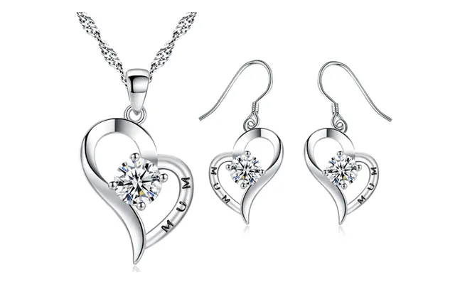 Elegant Heart Mum Jewellery Set Pendant & Earrings With Crystal Detail