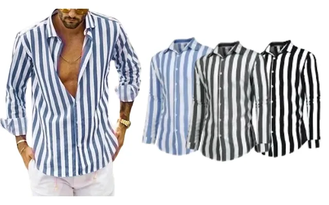 Men's Long-sleeve Striped Shirt - 3 Colours, 6 Sizes