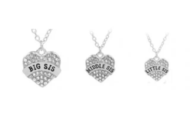Sister Crystal Heart Pendant Necklace - Big, Middle Or Little Sister