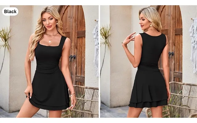 Square Neck Pleated Mini Dress - 8 Colours & 4 Sizes