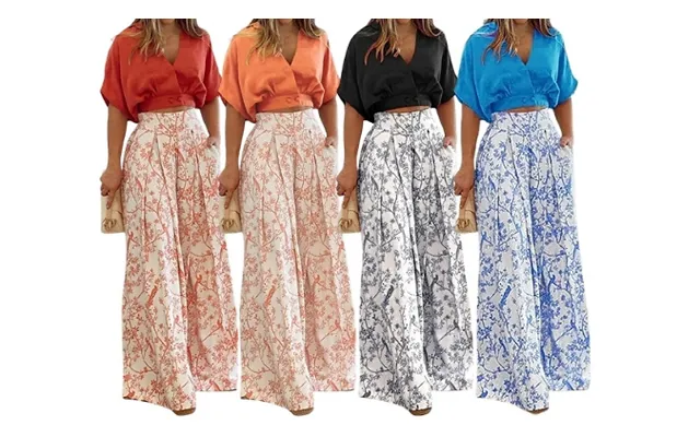 V-neck Shirt & Wide-leg Printed Trouser Set - 4 Colours & 6 Sizes product image