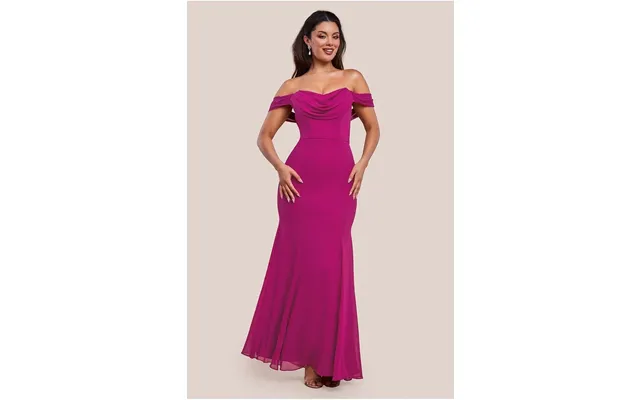 Chiffon Bardot Cowl Neck Maxi Dress - Magenta By Goddiva