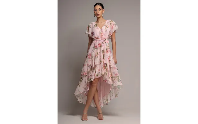 Flutter Sleeve Chiffon Midaxi Wrap Dress - Blush Pink By Goddiva