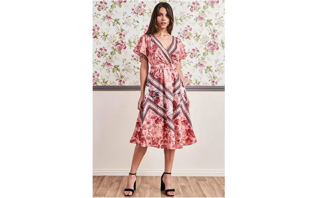 Flutter Sleeve Wrap Style Midi Dress - Peach By Goddiva