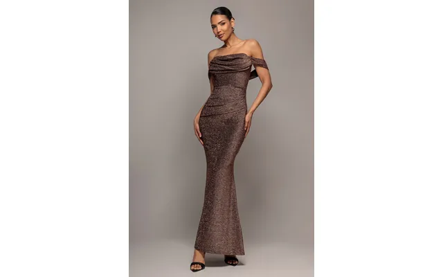 Lurex Cowl Neck Off The Shoulder Maxi Dress - Bronze By Goddiva