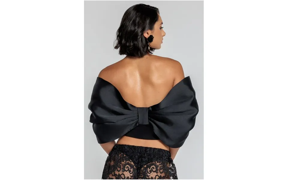 Off Shoulder Back Satin Bow Scuba Corset - Black By Goddiva