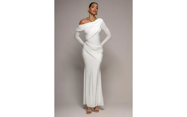 Off Shoulder Gathered Panel Soft Touch Maxi Dress - White By Goddiva