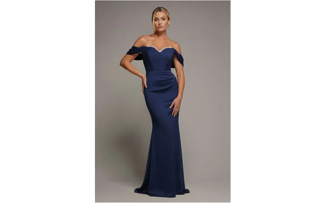 Off The Shoulder Draped Sleeve Maxi Dress With Diamante Neckline - Navy Blue By Goddiva
