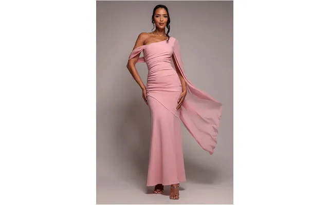 One Shoulder Cape Scuba & Chiffon Maxi Dress - Blush Pink By Goddiva
