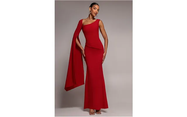 One Shoulder Cape Sleeve Maxi Dress - Red By Goddiva