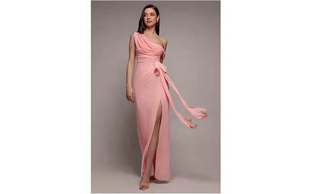 One Shoulder Cowl With Bow Detail Maxi Dress - Blush Pink By Goddiva