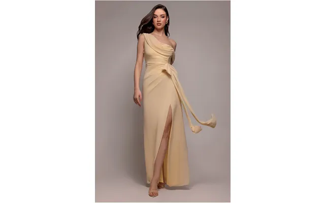 One Shoulder Cowl With Bow Detail Maxi Dress - Butter Yellow By Goddiva