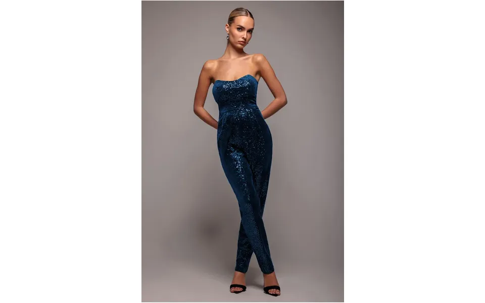 Sequin & Velvet Corset Jumpsuit - Blue By Goddiva