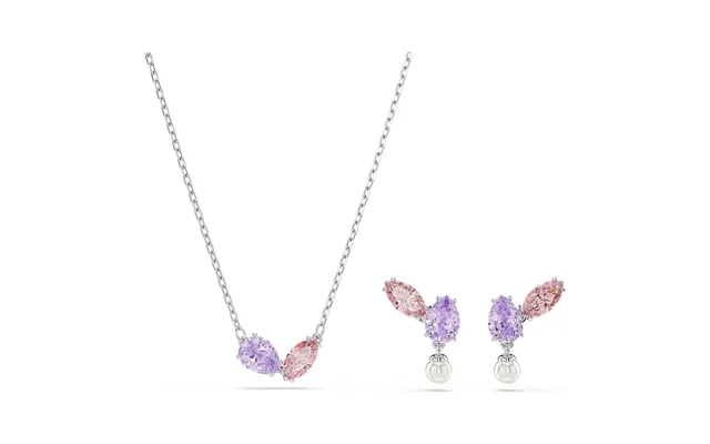 Ariana Grande X Swarovski Necklace & Earrings Set With Multicoloured Mixed-cuts & Pearl In Rhodium Silver