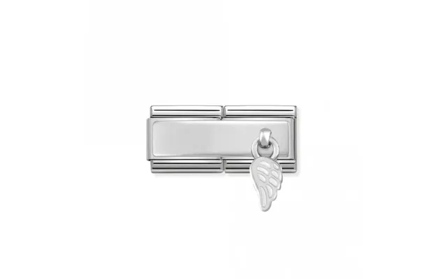 Classic Silver Engravable Double Plate White Enamel Wing Hanging Pendant Charms