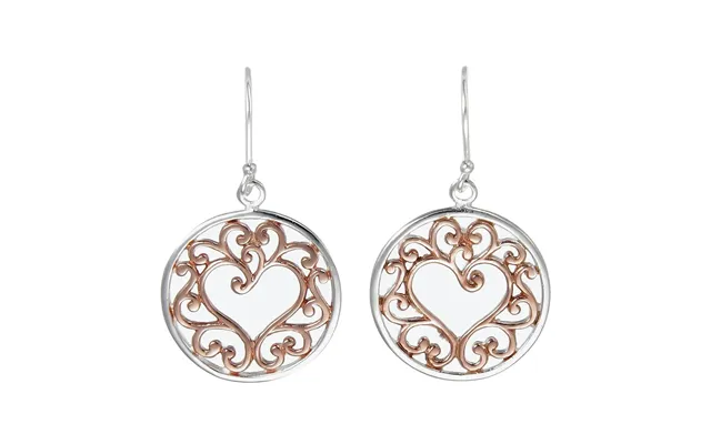 Grace Silver Ornate Open Heart Drop Earrings With Rose Gold