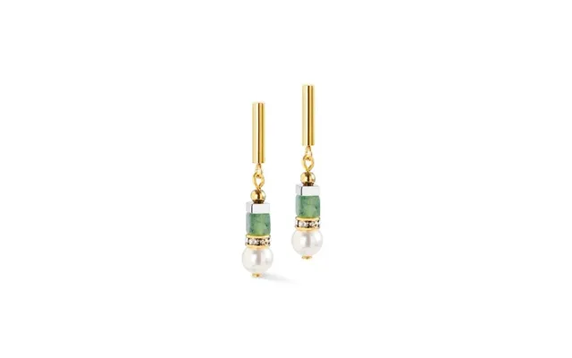 Precious Fusion Offset Earrings In Gold With Green