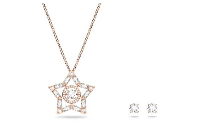 Stella Star Necklace & Earrings Set With Mixed-cut White Crystal In Rose Gold