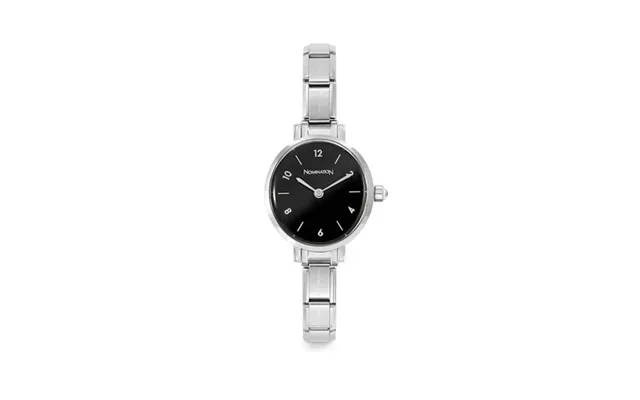 Time Paris Oval Black Dial & Silver Charm Bracelet Watch With Cz