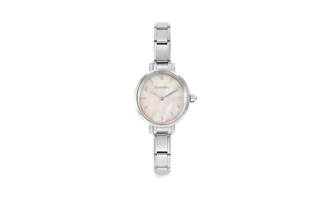 Time Paris Oval Pink Mother Of Pearl Dial & Silver Charm Bracelet Watch With Cz
