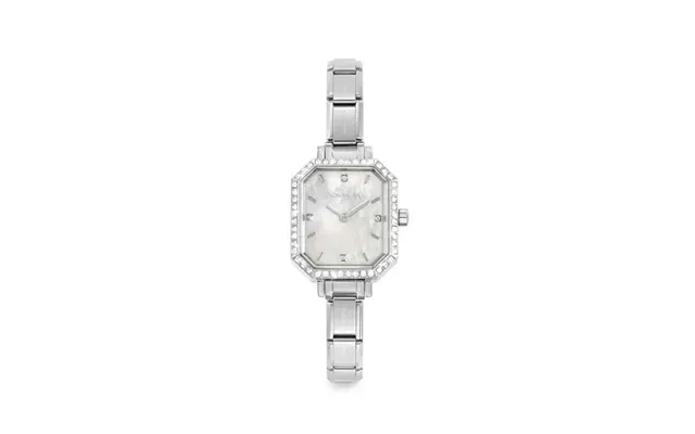 Time Paris Rectangle Mother Of Pearl Dial & Silver Charm Bracelet Watch With Cz