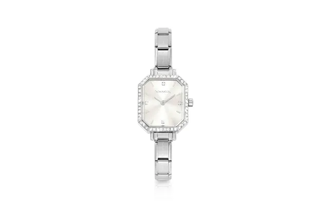 Time Paris Rectangle Silver Dial & Silver Charm Bracelet Watch With Cz product image