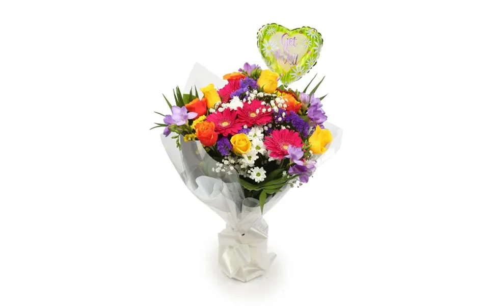 Get Well Balloon & Brilliant Blooms Bouquet