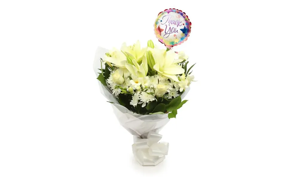 Thank You Balloon & White Elegance Bouquet