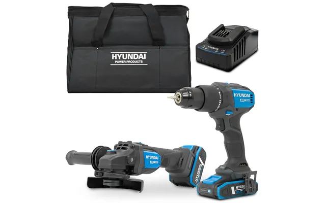 Hyundai 20v Cordless Hammer Drill 60nm And Angle Grinder 115mm Brushless Kit - Inc