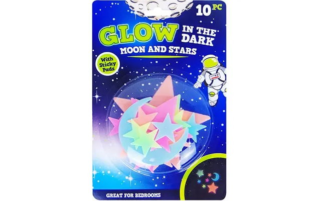 10 Assorted Colour Glow In The Dark Moon & Stars Stickers For Ages 3