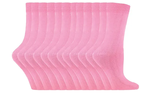 12 Pairs Ladies Plain Coloured Cotton Socks - Rose Pink product image