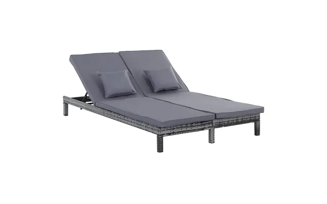 2 Seater Rattan Lounger Wicker Adjustable Double W Cushions Grey