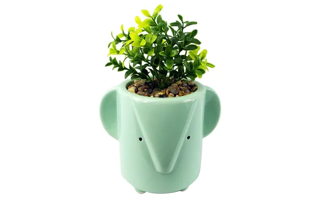 20cm Ceramic Blue Elephant Planter With Artificial Foliage Plant