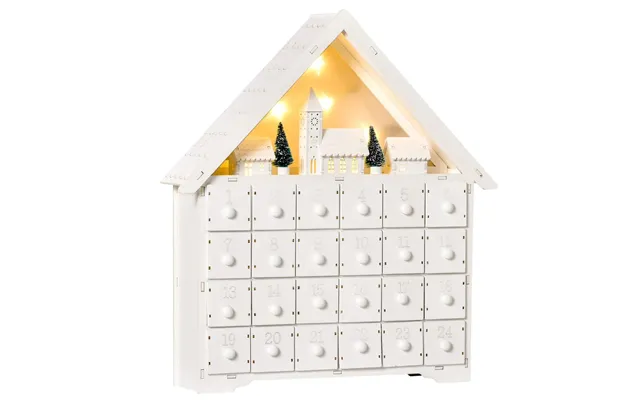 24-drawer Christmas Advent Calendar Wooden Light-up Countdown White