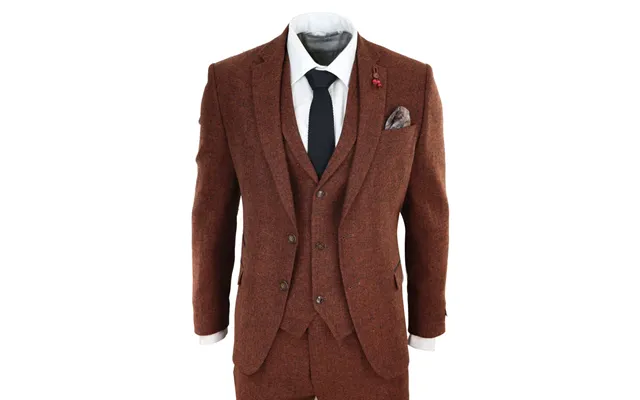 281-02 - Men's Camel 3 Piece Tweed Suit Herringbone Wool Fit