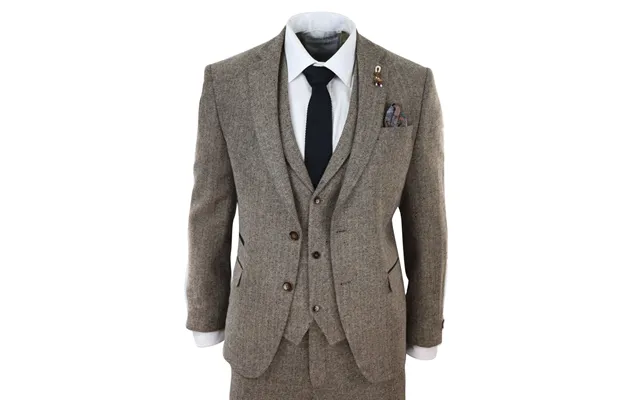 281-03 - Men's Oak 3 Piece Tweed Suit Herringbone Wool Fit