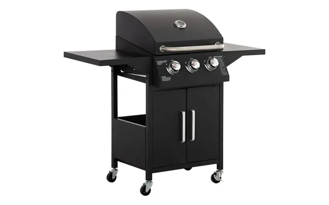 3 Burner Gas Bbq Grill Portable Barbecue Trolley Warming Rack Storage Cabinet