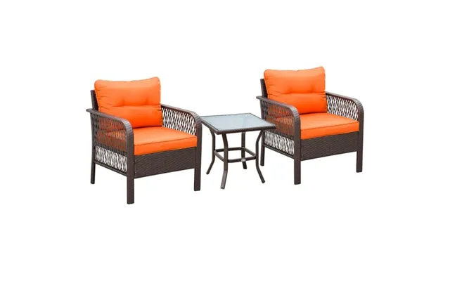 3 Pieces Patio Rattan Bistro Set With Tempered Glass Table Orange product image