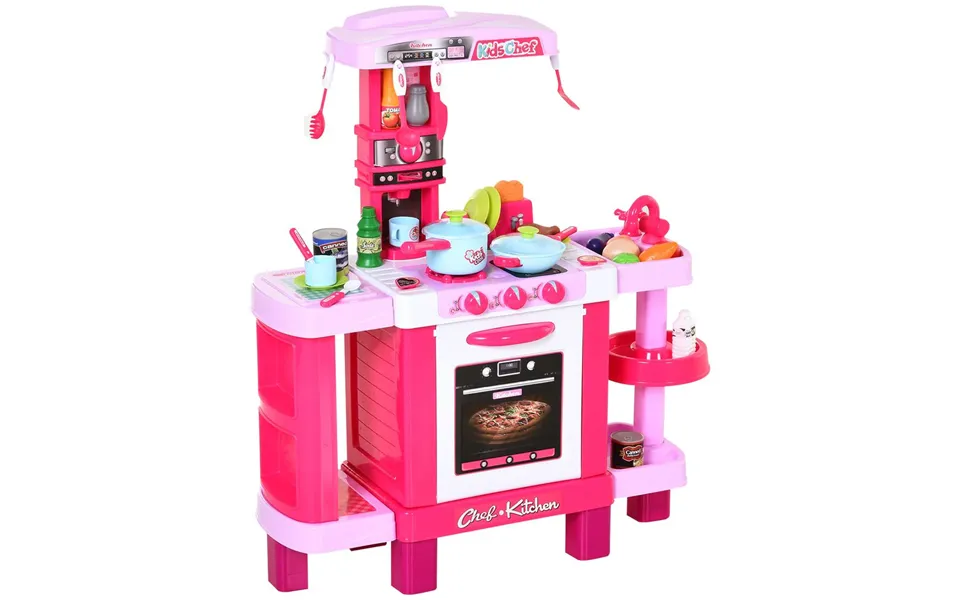 38-pc Kids Kitchen Play Set W Realistic Sounds, Lights, Food - Pink