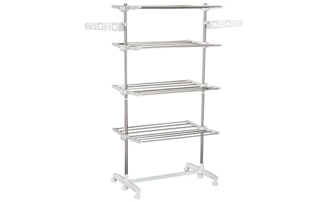 4 Layers Folding Cloth Hanger Stand Rail W Wheels-white Silver