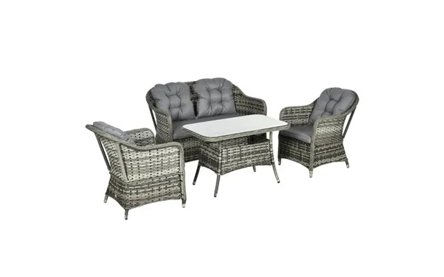 4 Pcs Rattan Garden Furniture - Padded Conversation Sofa Set W Glass Top Table product image