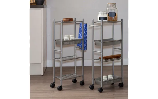 4 Tier Brush Nickel Trolley With 2 Baskets Dara