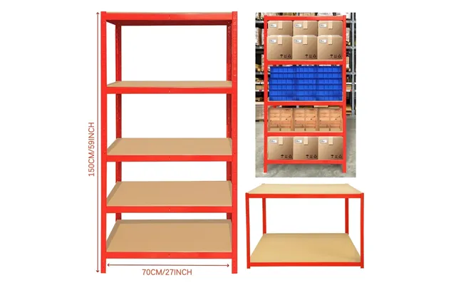 5 Tier Heavy Duty Galvanised Adjustable Storage Shelving Unit 875kg Metal Racking - Standard Red