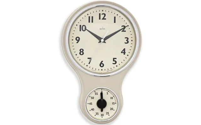 Acctim Kitchen Time 20cm Timer Quartz Retro Style Domed Glass Lens Cream Wall Clock 21592